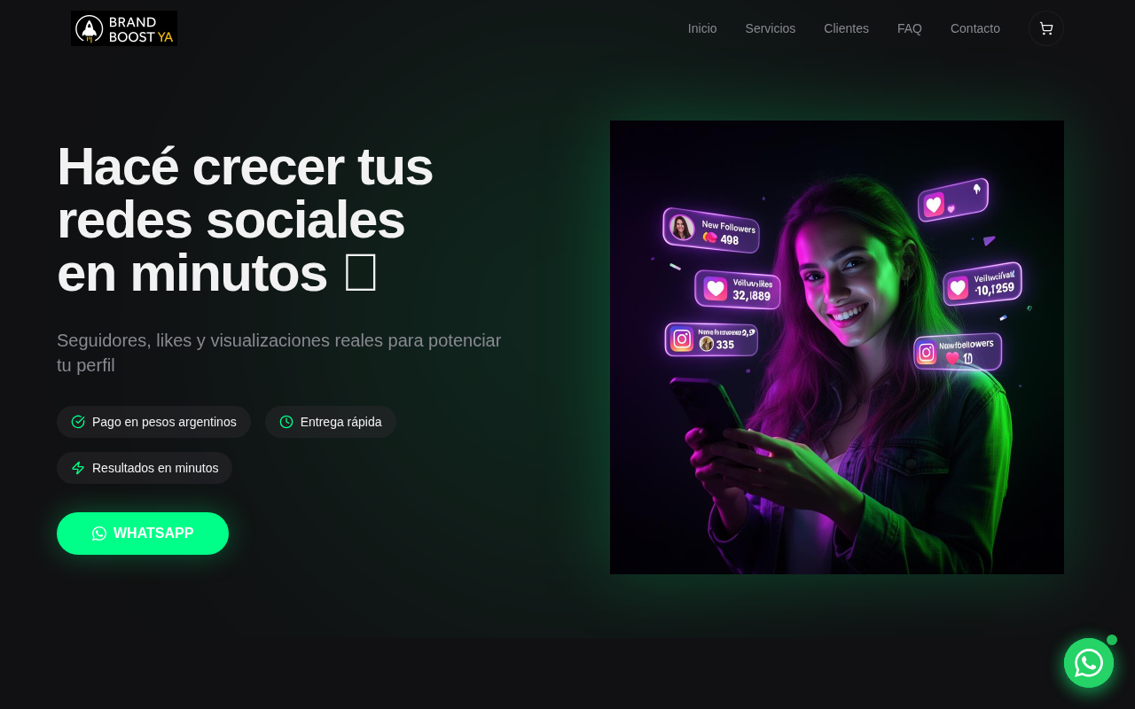 Captura del sitio de BrandBoost YA