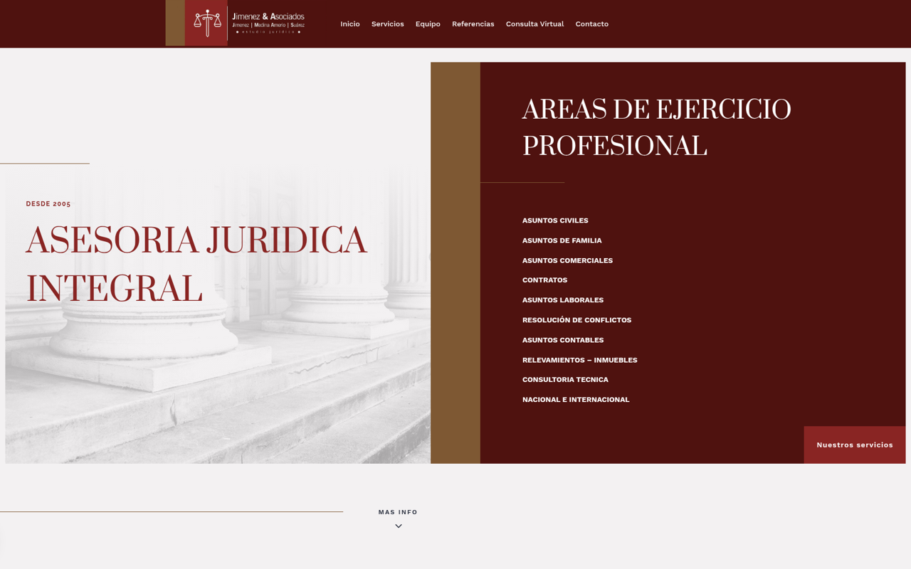 Captura del sitio de Estudio Jurídico Jiménez y Asociados